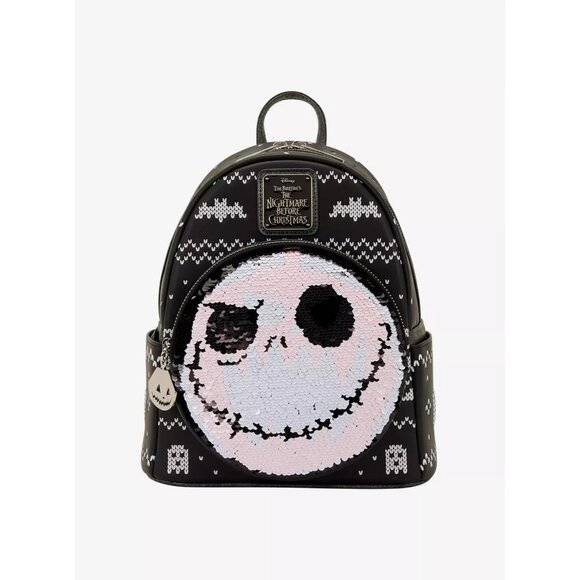 Disney Loungefly Handbags - NWT Loungefly Mini Backpack Nightmare Before Christmas Reversible Sequin Design